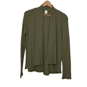 Anthropologie Medium M Paper Crane Green Thermal‎ Waffle Knit Cardigan Sweater